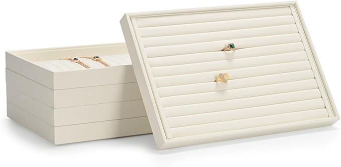 Jewelry Ring Display Tray Beige Microfiber Ring Earrings Display Organizer Tray