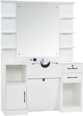 BarberPub Wall Mount Storage Station with Mirror Shampoo Bowl High-end Styling Beauty Salon Furniture Set 3145 (White)