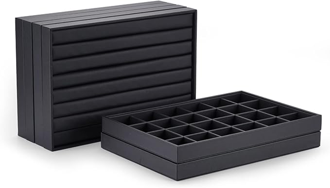 Black PU Leather Jewelry Display Tray 24 Grids Pendant Earrings Necklace Organizer Display Showcase Jewelry Storage Tray