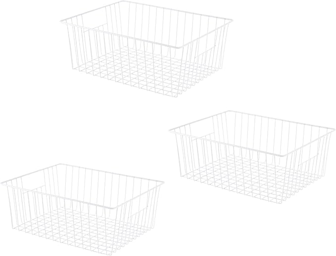 Freezer Organizer Bins - 3 Pack Stand Up Freezer Baskets for 16，17，21 cu.ft Upright Freezer, Wire Storage Baskets with Built-in Handles, Easy to Access Frozen Food Allow Air Circulation, White