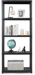 IRONMAX 5-Tier Plastic Storage Shelves, Multi-Purpose Display Shelf Rack, Light Duty Storage Shelving Unit for Laundry Pantry Closet, Black (1, 28“L X 15”W X 67“H)