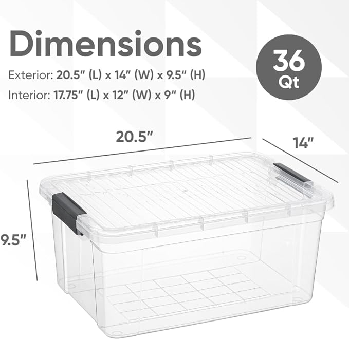 Superio Storage Bins with Lids, Clear Plastic Containers for Organizing, Stackable Totes, BPA Free, Odor Free, Organizer Boxes for Home, and Dorm (6 Pack, 36 Qt)