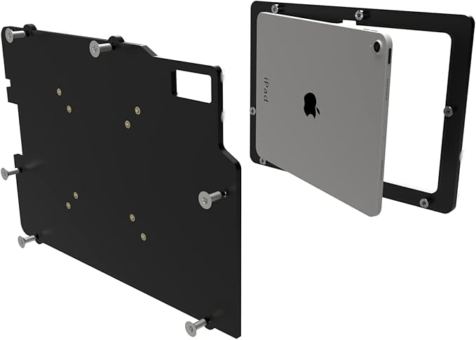 TABcare Anti-Theft Acrylic VESA Enclosure Made for Apple iPad 10 10.9" 2022, iPad 11 11" 2025 A16 with Low Profile Wall Mount Kit & 90-Degree Angle USB C Charge Cable (Black)