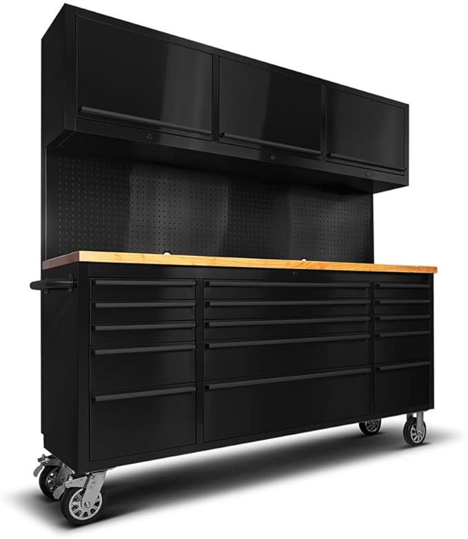 72 inch 15 Drawers Tool Chest with 3 Up Cabinet & Pegboard (Black)