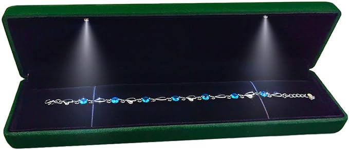 GBYAN Velvet Chain Necklace Box with LED Light, Long Bracelet Storage Case, Jewelry Display Gift Box for Engagement, Anniversary,Wedding and Birthday,Emerald Green