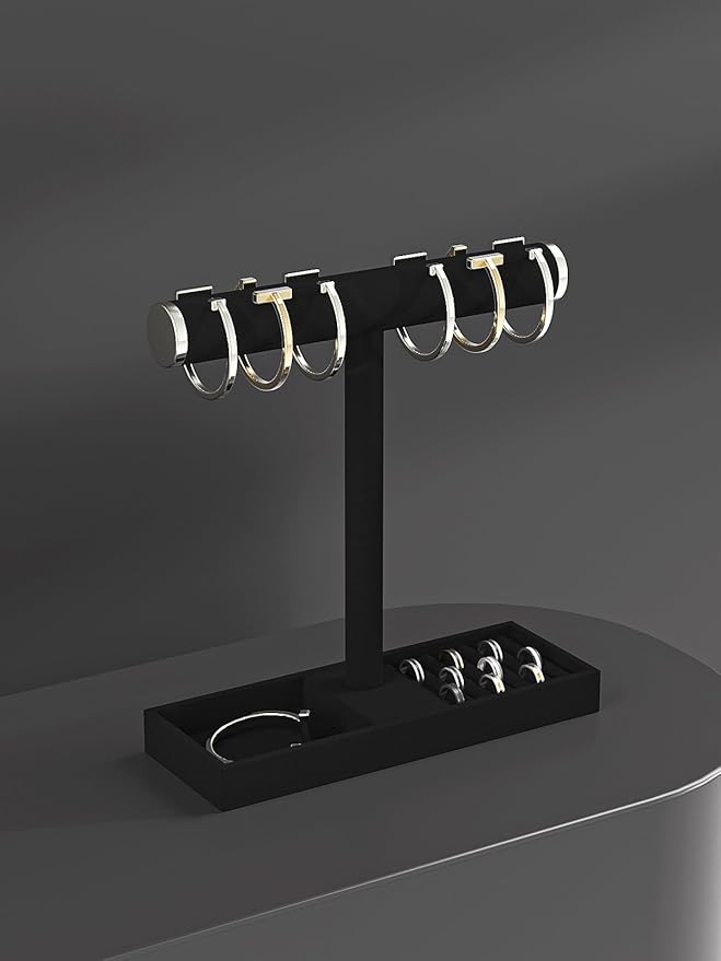 Bracelet and Necklace Holder,Velvet Jewelry Necklace Display Organizer Stand,bracelet Holder for Selling,Bracelet and Necklace Storage Tree (Style 1（Black+ Metal lid）)