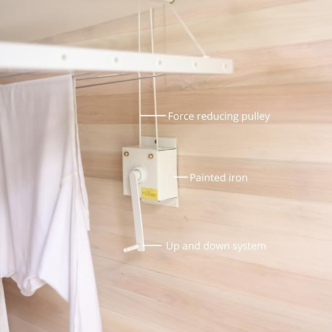 Ceiling Mounted Pulley Drying Rack – Medium Aluminum Clothesline for Everyday Laundry – Compact, Space-Saving Design (55.12" x 23.6")