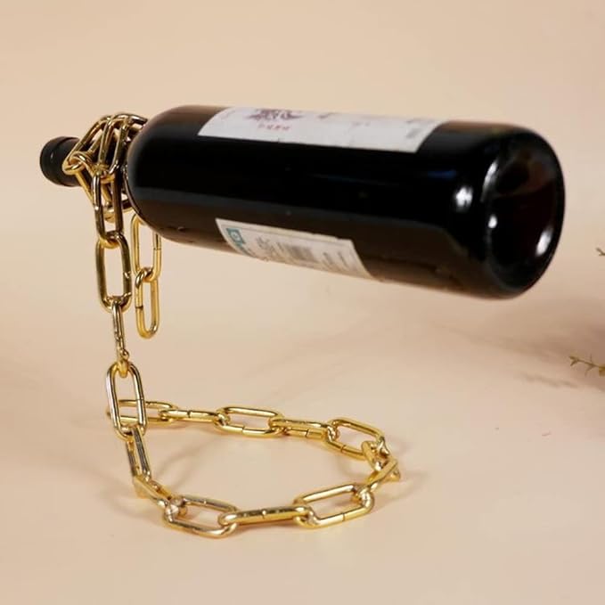 Magic Rope Wine Rack,Creative Metal Chain Suspension Floating Illusion Wine Rack Bottle,Magic Novelty Single Red Wine Bottle Stand for Bar&Home Decoration(Gold)