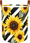 Laundry Baskets 15.7x19.7 Inch Large Sunflower Striped Design Collapsible Laundry Hamper with Handles Oxford Fabric Clothes Storage Bin Foldable Dirty Clothes Organizer for Bedroom Bathroom Dorm