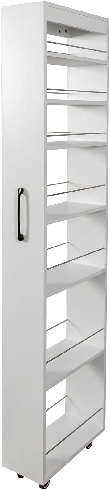 JOYSOURCE Slim Pull-Out Kitchen Cart with 7 Tiers, Narrow Rolling Storage Cabinet for Next to Fridge, Tall 7-Tier Organizer Rack with Black Handles & Wheels White