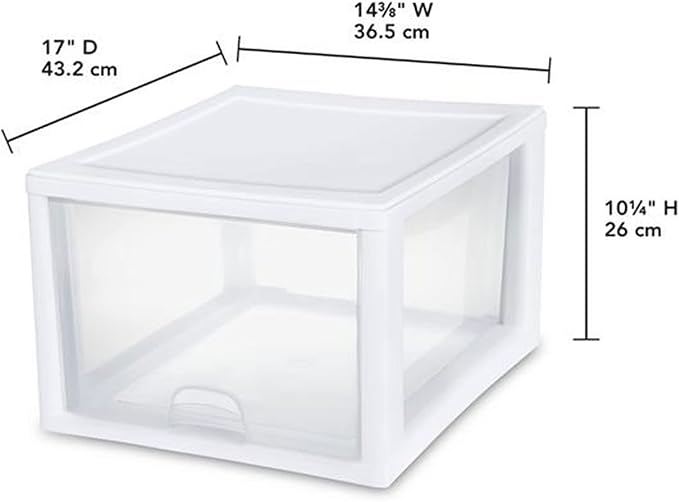 Sterilite 27 Qt (4 Pack) and 16 Qt (6 Pack) Clear Plastic Stackable Organizer Drawers, White