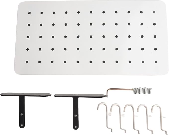 Storage Pegboard for Wall Organization, 14.2" X 7.1" Magnetic-Friendly Steel Panel for DIY Crafts, Mail