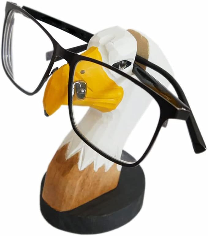 Red Dollar Handmade Wood Carved Animal Eyeglass Holder, Cute Sunglasses Display Stand, Nightstand Home Office Desk Decor, Christmas Holiday New Year Business Gift for Men Women Adults (Eagle)