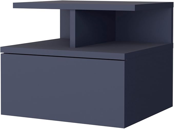 Floating Nightstand, 1 Drawer, Open Shelf, Wall Mounted Design, Blue
