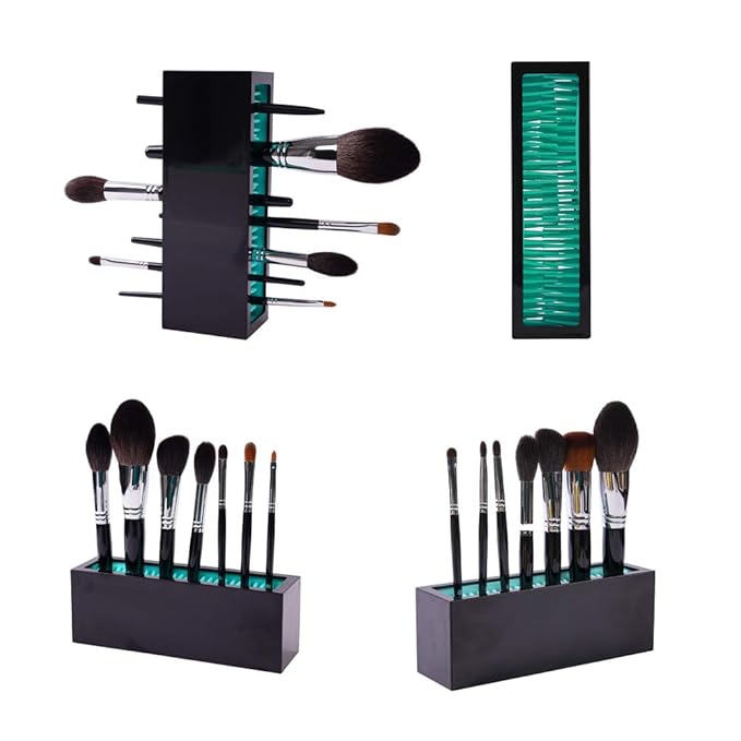 Makeup Brushes Holder Organizer, Silicone Vanity Air Drying Rack Display Storage for Brush, Eyeliners and More, Practical Cosmetic Tools Container (Red-Black)