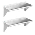 ROCKPOINT Stainless Steel Shelf 10 x 30 Inches 225lb, 2 Pack NSF Metal Commercial Shelves Wall Mount Floating Shelving with Backsplash for Restaurant, Kitchen, Home and Hotel, Silver