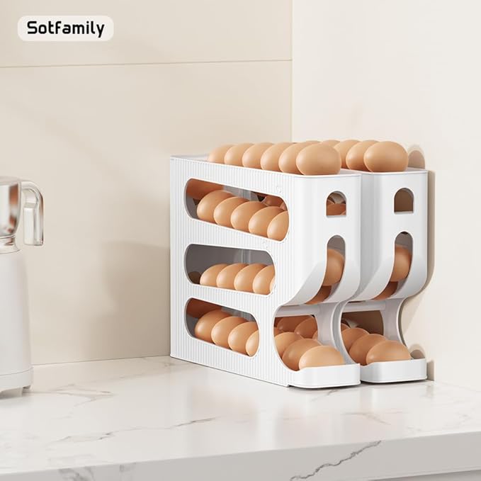 Egg Holder for Fridge, Automatic Rolling Egg Dispenser for Refrigerator, Countertop, Kitchen - Space-saving Egg Roller/Organizer/Storage/Container/Tray for Fridge - 1 Pack for 28 Large Size Eggs