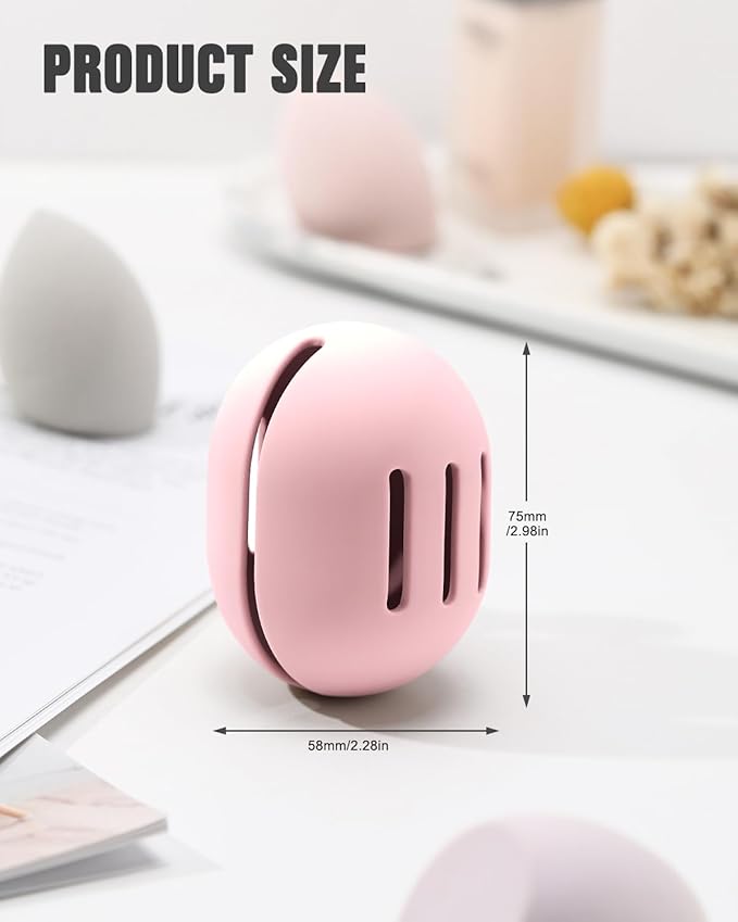 FERYES 2 PCS Makeup Sponge Holder – Shatterproof Eco-Friendly Silicone Beauty Make Up Blender Case for Travel - Pink
