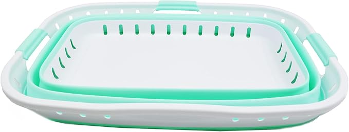 SAMMART 44L (11.62 gallon) Collapsible Plastic Laundry Basket - Foldable Pop Up Storage Container/Organizer - Portable Washing Tub - Space Saving Hamper/Basket (1, White/Light Green)