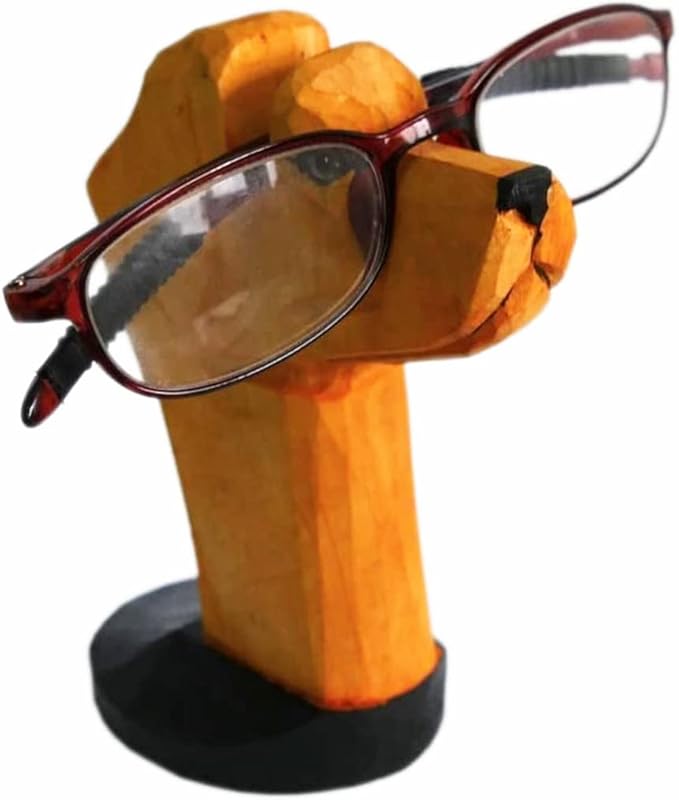 Red Dollar Handmade Wood Carved Animal Eyeglass Holder, Cute Sunglasses Display Stand, Nightstand Home Office Desk Decor, Christmas Holiday New Year Business Gift for Men Women Adults (Brown Dog)