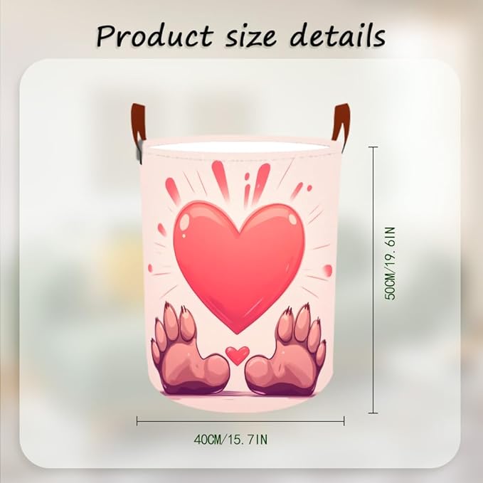 Laundry Baskets 15.7x19.7 Inch Large Paw Print Heart Design Collapsible Laundry Hamper with Handles Oxford Fabric Clothes Storage Bin Foldable Dirty Clothes Organizer for Bedroom Bathroom Dorm