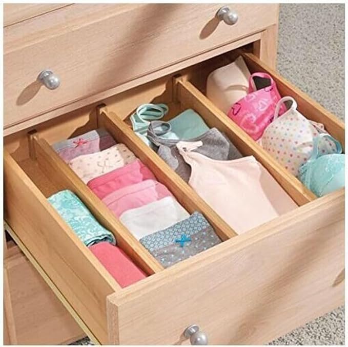 6 Pack Bamboo Kitchen Drawer Dividers, Expandable Drawer Separators Splitter, Utensil Drawer Organizer, Adjustable Organizer for Large Utensil, Clothes, Tools Drawers