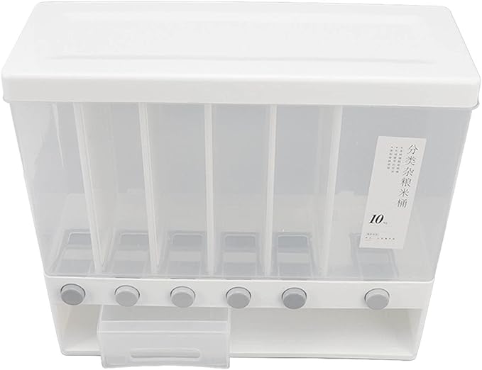 Acouto Wall Mounted Cereal Dispenser 10L Rice Dispenser Wall Mounted 6 Grid Cereal Pressed Sealed Dry Food Storage Container Home Kitchen Dry Food Storage