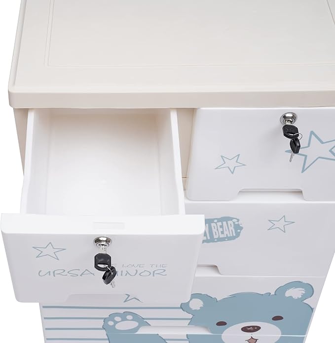 Plastic Drawers Dresser, 6 Drawers Storage Cabinet Polar Bear Tall Standing Dresser Bedside Furniture & Night Stand End Table Dressers with Wheels for Clothes Playroom Bedroom Furniture