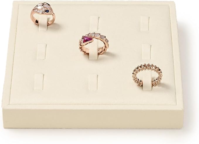 Oirlv Microfiber 9 Slots Jewelry Ring Display Tray Ring Display Organizer Tray(Beige)
