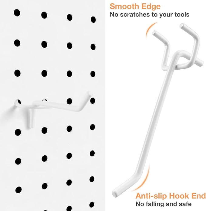 G.CORE 24-Pack Pegboard Hooks, 2" 4" Peg Board Tool Utility Hangers Fit 1/4" Pegboards, Heavy Duty Metal Shelving Brackets, Wall Organizers and Storage for Craft Room Garage Workbench Office (White)