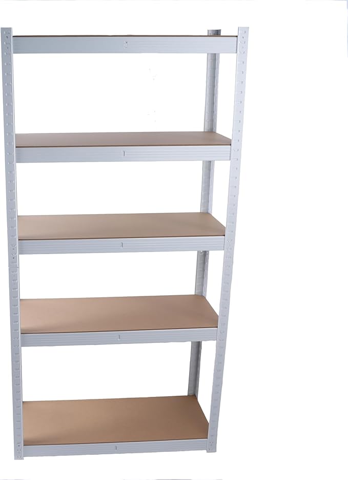 Weallux 5-Tier Metal Storage Shelf, White Steel Frame with Wood Shelves, 29.5 x 12 x 59 Inches, Adjustable Heavy Duty Utility Rack for Garage, Kitchen, Pantry