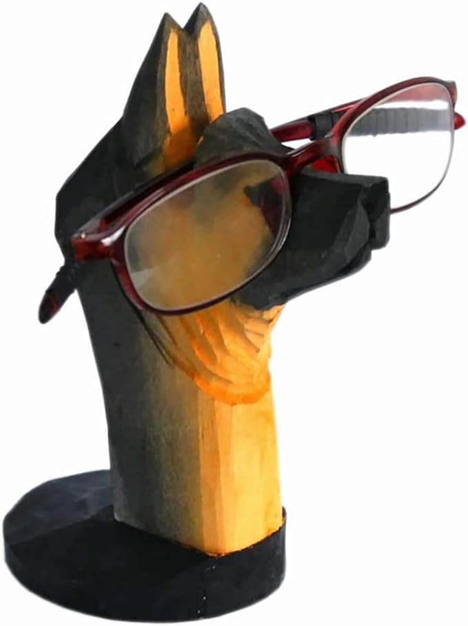 Red Dollar Handmade Wood Carved Animal Eyeglass Holder, Cute Sunglasses Display Stand, Nightstand Home Office Desk Decor, Christmas Holiday New Year Business Gift for Men Women Adults