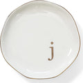 HOME SMILE Initials Ring Dish Jewery Tray with Personalized J-Monogrammed Engagement Wedding Gifts for Friends,Sister,Birthday Christmas Gifts for Women,Ceramic White