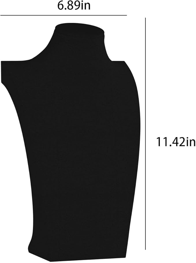Necklace Bust Display Stand, Necklace Holder, Pendant Chain Necklace Organizer for Women (Black Velvet, L 2PCS)