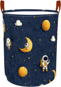 Laundry Baskets 15.7x19.7 Inch Large Astronaut Moon Star Space Design Collapsible Laundry Hamper with Handles Oxford Fabric Clothes Storage Bin Foldable Dirty Clothes for Bedroom Bathroom Dorm