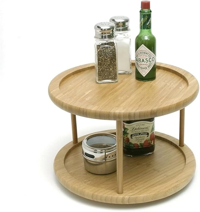 YBM Home Bamboo Wooden Non-Skid Lazy Susan Turntable Fully Rotating Pantry Cabinet