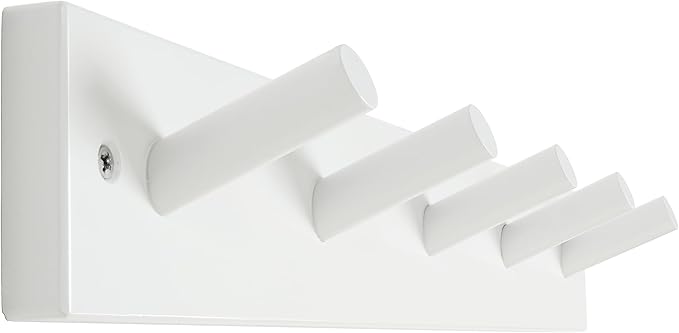 SKOLOO Wooden Wall Mounted Coat Rack,16'' Hole to Hole, 5 Pegs Bamboo Wall Hook for Hanging Clothes Robes Towels Hats,White