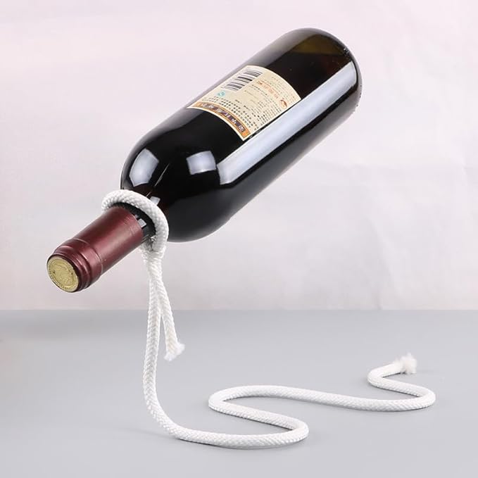 Magic Rope Wine Rack, Creative Metal Chain Suspension Floating Illusion Wine Rack Bottle,Magic Novelty Single Red Wine Bottle Stand for Bar&Home Decoration (White)