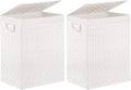 Foldable Laundry Hamper Basket with Lid by Fiona's magic, Handwoven 96L Large Clothes Hamper with Removable Liner Bags, Collapsible Tall Hamper for Bedroom, Bathroom and Dorm Organizer, 2Pack, White