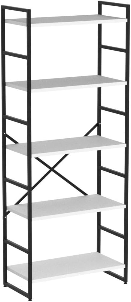 Vongrasig 5 Tier Bookshelf, Modern Tall Bookcase, Industrial Book Shelves Display Standing Shelf, Free Standing Storage Organizer for Bedroom, Living Room, White