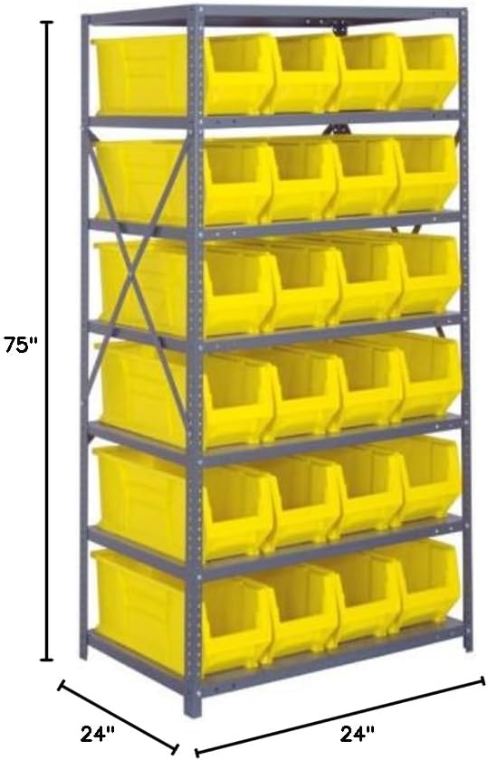 Quantum Storage Systems 2475-951BL Solid Heavy Duty 7 Shelves 24 HULK Blue Bins 75" H x 36" W x 24" D