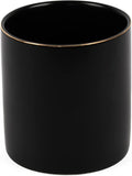 HANKOR Ceramic Pencil Holder for Desk - Cute Gold Trim Pen Aesthetic Makeup Brush Cup Holder Organizer for Desktop Storage Stationery Office Home Supplies, Black