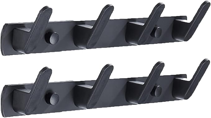 Gxfctys Coat Rack Wall Mount, Modern Wall Hooks for Hanging Coat Clothes Hats Bags with 4 Hooks, Space Aluminum Black Towel Rack for Kitchen Entryway Bathroom Bedroom (4 Hooks, 2pcs, Style 1)