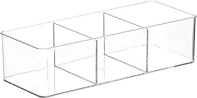 Acrylic Makeup Brush Organizers,1 Pack 3 Section 3 Compartments Transparent Plastic Lipstick Holder Clear 9.13x3.54x2.36 Inches Storage Square Cube for Bathroom Jewelry Accessories