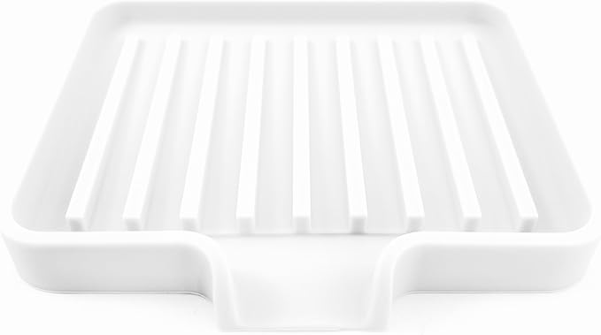 Happitasa Silicone Soap Dish Tray and Sponge Holder with Drain Chute, Pack of 2 | Bathroom and Kitchen Sink Organizer Caddy (White, 5.2"x4", 7.2 Ounces)
