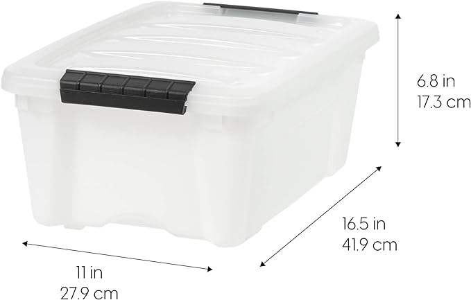 IRIS USA 13 QT Plastic Storage Box with Lid and Latches - 6 Pack - BPA-Free, Discreet Organizing Solution, Durable Nestable Stackable Containers, Secure Pull Handle - Pearl