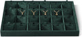 Velvet Necklace Display Tray, Stackable 24 Grid Insert Pendant Necklaces Storage Holder Plate, Jewelry Retail Countertop Organizer (Green)