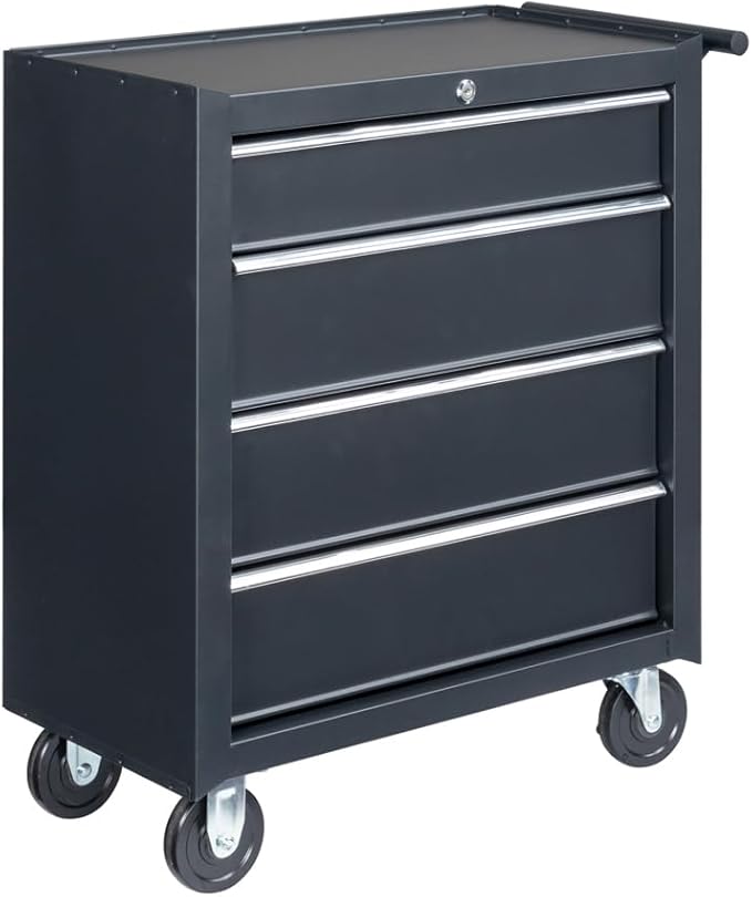 Metal Rolling Tool Box Organizer | Lockable Tool Chest with Wheels | Detachable Top Toolbox with 9 Sliding Drawers | Large Tool Storage Box Organizer for Garage Workshop & Tool Room
