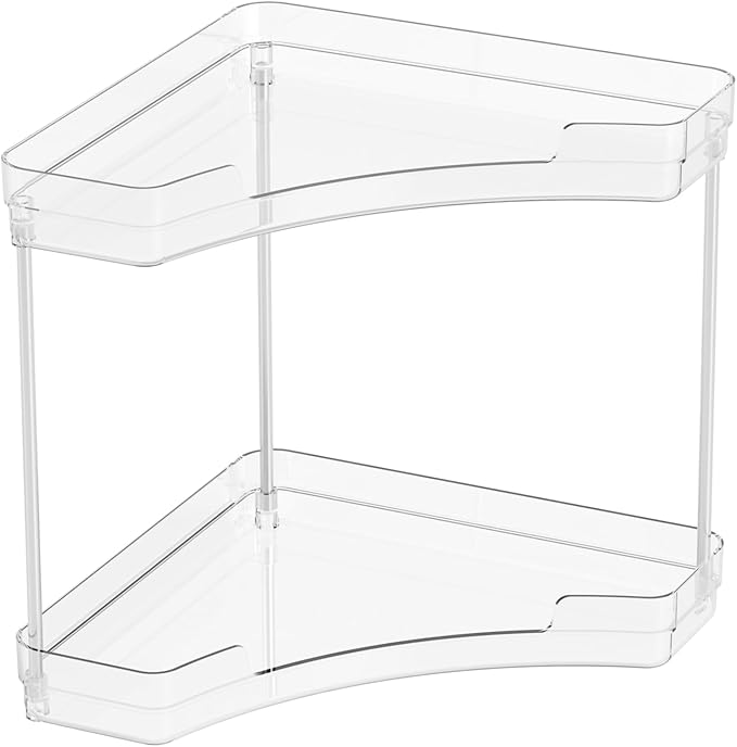 Yieac Clear Bathroom Counter Corner Shelf for Restroom and Vanity,2 Tier Bathroom Counter Organizer and Corner Sink Organizer,Two Tier Small Bathroom Sink Organizers & Stand for Makeup,Beauty Product