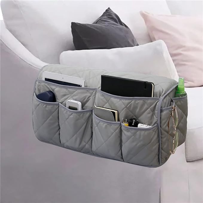 Sofa Armrest Organzier for Remote Control Holder with 14 Pockets for Recliner Organizer Armchair Caddy Organizer for Glasses Keys Phones ipads Storage, Gray